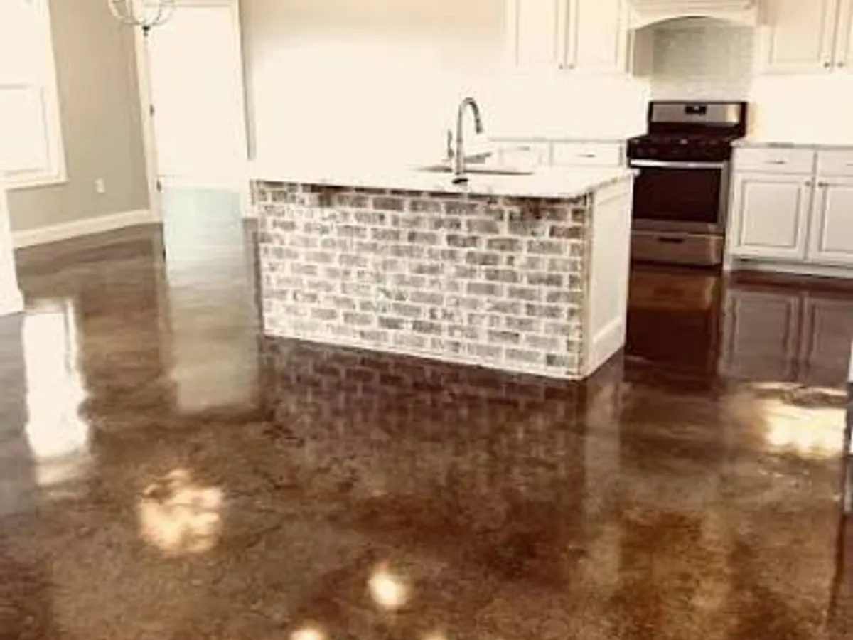 Stained and sealed concrete kitchen floor in Houston, TX