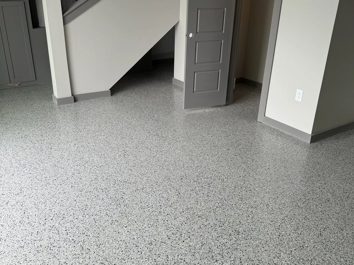 Epoxy garage floor coating in a historic Houston Heights bungalow