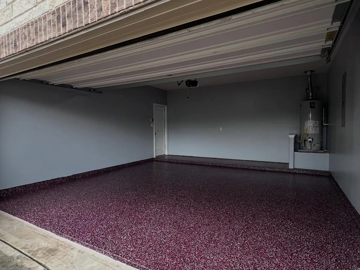 Epoxy garage floor coating in a League City, TX home near Galveston Bay