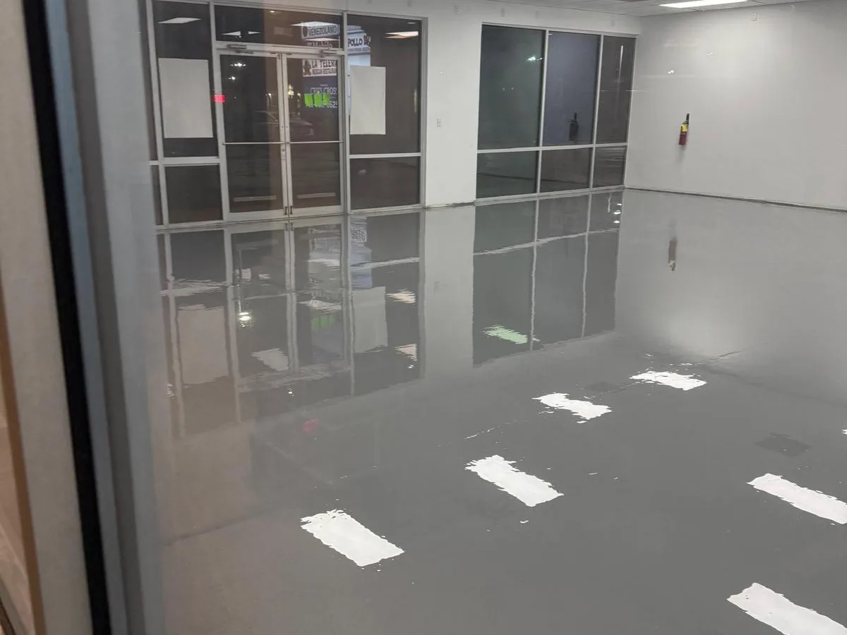 Commercial epoxy floor coating in a Pasadena, TX warehouse near the Ship Channel