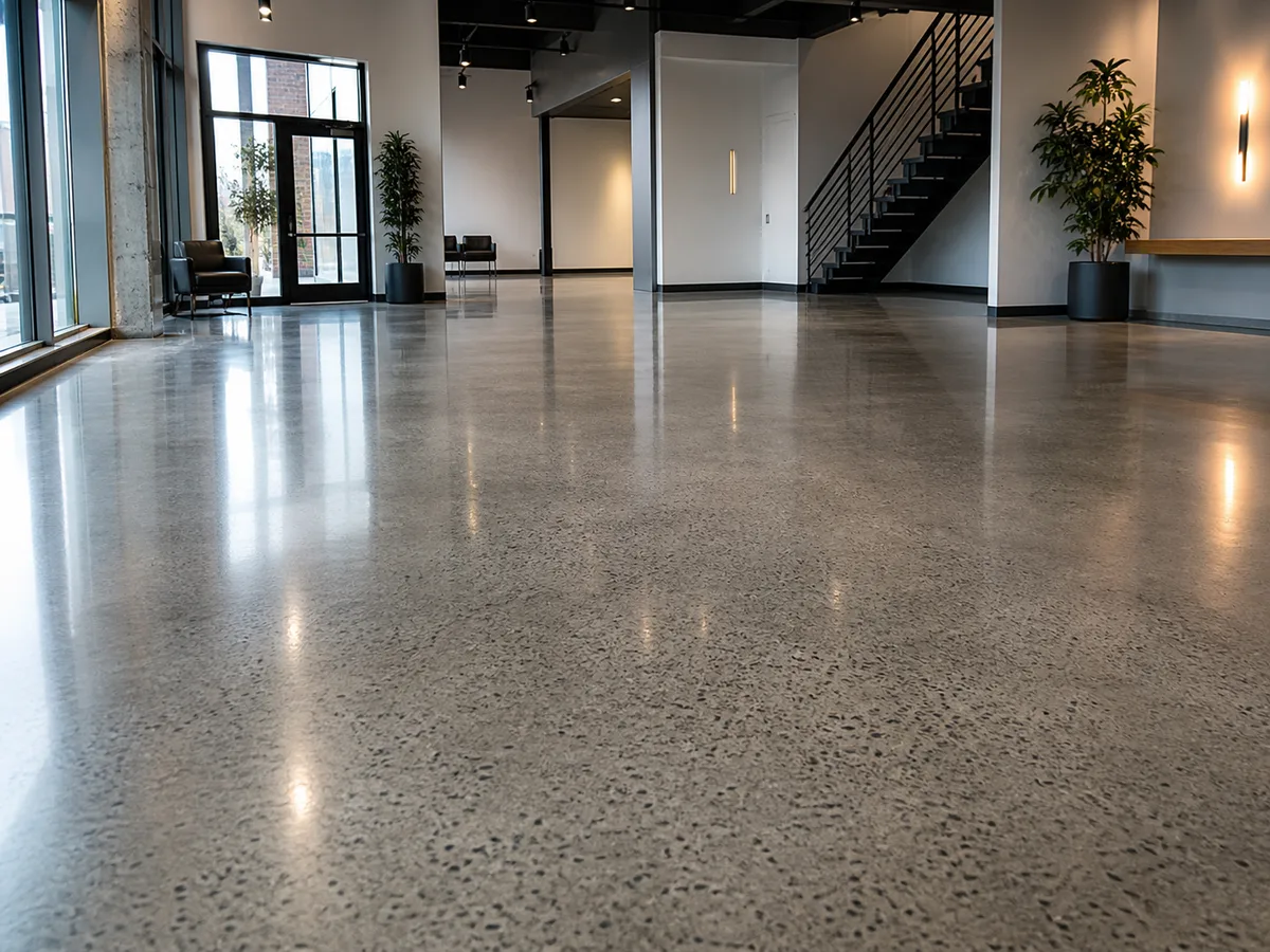 Polished concrete floor with high-gloss finish in a Houston commercial space