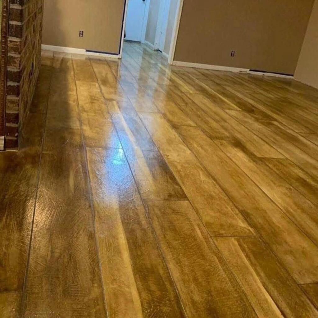 Concrete overlay finished to look like wood planks